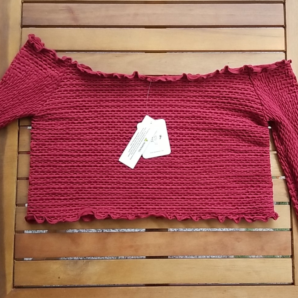 Free People Textured Long Sleeve Crop Top M/L - Picture 4 of 7